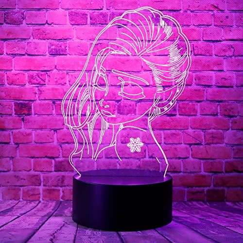 Aranyos Fagyasztott Hercegnő Elsa Anime Karakter 3D-s Optikai Illúzió LED Szoba Dekoráció asztali Lámpa Távoli 7 Színek Vizuális