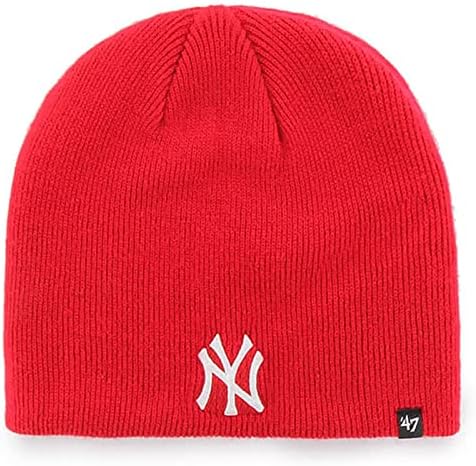 47-Es New York Yankees Womens Cuffless Kötött Stretch Fit Piros Fehér Logo Beanie