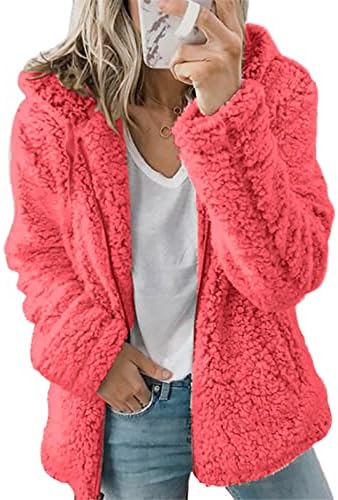 SZITOP Téli Kabátok Női Alkalmi Meleg Plüss, Hosszú Ujjú Kardigán Pulóver Plus Size Fleece Kabátok Ruha Zsebekkel
