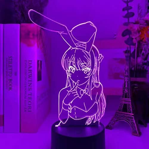 NDLKDOZI Nyuszi Lány Senpai Anime Lámpa 16 Színek Távirányító Átalakítás Anime Fény Mai Sakurajima 3D-s Illúzió Lámpa Gyerekeknek,