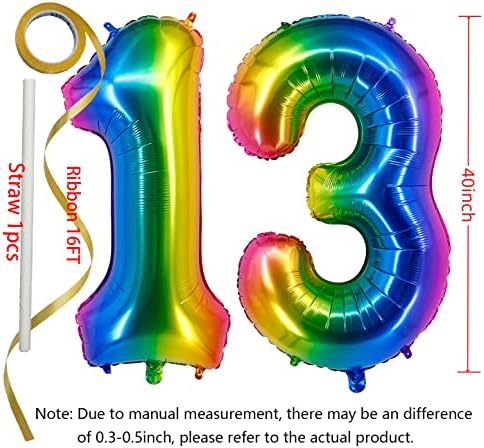 40Inch 13 Léggömb Számok Szivárvány Hélium 13-as Szám Lufi önrögzítő a Szülinapi Dekoráció, valamint Jubileumi Party Dekoráció(Rainbow13)