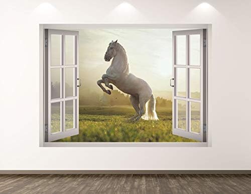 Fehér Ló Fali Matrica Art Dekoráció 3D Ablak Fog Állat Matrica Falfestmény, Gyerek Szoba, Egyedi Ajándék BL285 (70 W x 50