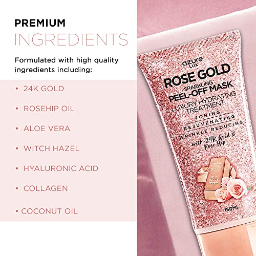 AZURE Rose Gold Hidratáló Peel Off Maszk - Anti-Aging, Alakformálás & Fiatalító - Eltávolítja a Mitesszerek, Dirt & Olajok