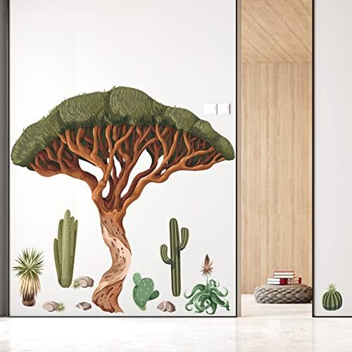 Buiory 6db a 12x18inch Cserélhető Afrikai Trópusi Esőerdő Barna Fa 3D DIY Vinil-Zöld Növény Kaktusz Fali Matricák Falfestmények
