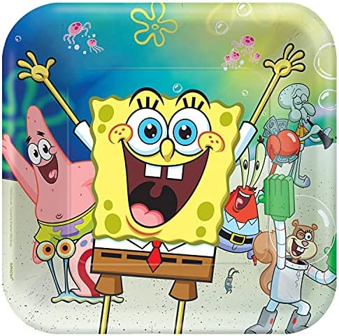 SpongeBob Szögletes Papír Tányérok - 9 | Multicolor | Csomag 8