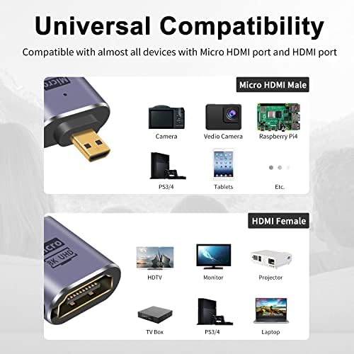 Poyiccot Micro HDMI Szabvány HDMI Adapter, 8K Mikro HDMI-HDMI Adapter, Micro HDMI Male-HDMI 2.1 Női Adapter 4K/8K 60Hz 3D