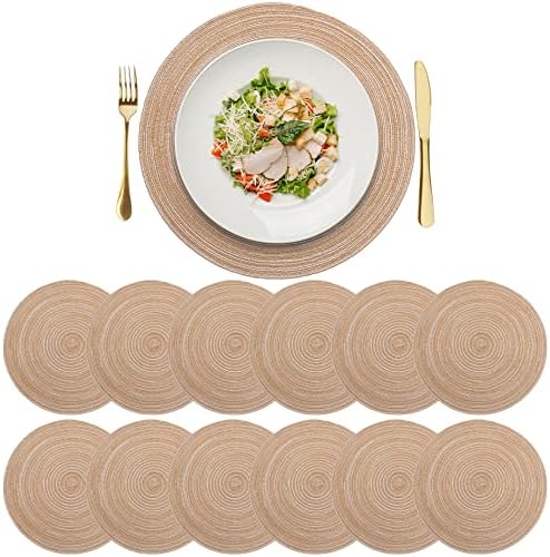 eQFeast Kerek Fonott Placemats Készlet 12 Szőtt tányéralátétek 15 hüvelykes Étkező Asztal, Konyha, Mosható, csúszásgátló