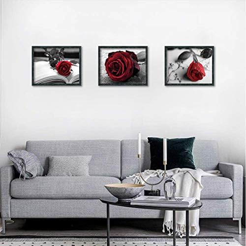 Régi Festmény Fekete, Fehér, Piros Rózsa Wall Art Festmények sor 3 (8X10 Vászon Kép) Absztrakt Wall Art Dekor Virág Művészet