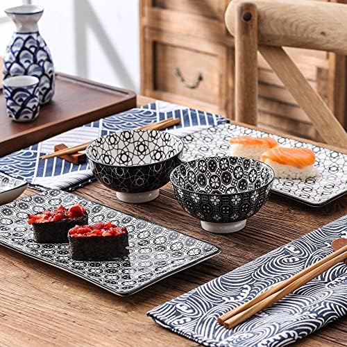BBSJ Japán Stílusú Porcelán Sushi Szett 2*Sushi Tányérok,Tálak,Dip Ételek,2 Pár Evőpálcikát díszdobozban