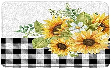 Napraforgó Szőnyeg, Rusztikus Parasztház Sárga Virág Fürdőszoba Szőnyeg Fekete Fehér Bölény Kockás Virágos Növény Levelei
