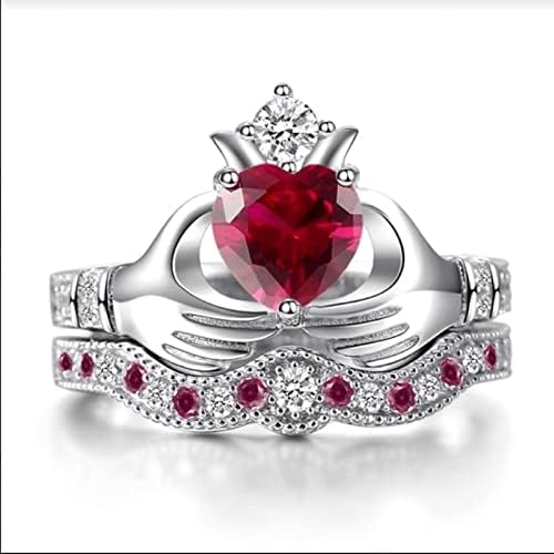 2023 Új Ajándék Fehér Kő Ékszer Kézzel készített Vágott Luxus Gyűrű, Eljegyzési Gyűrűk, Ékszerek, a Nők Vintage (Piros, 6)