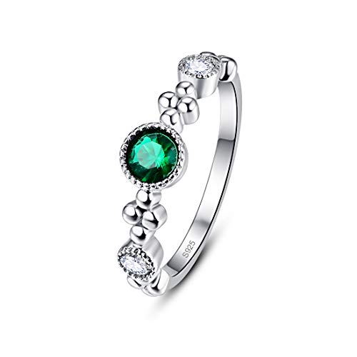 Empsoul Nők 925 Sterling Ezüst Gyűrű 5x5mm Kerek Vágott Smaragd Kvarc Örökkévalóság Menyasszonyi Esküvői Gyűrű Mérete 6