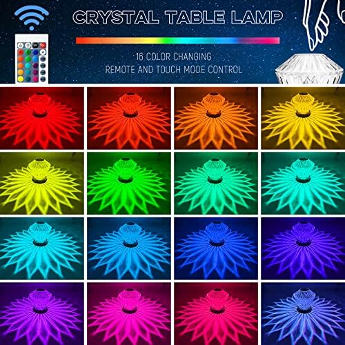 HiBidder Gyémánt Kristály asztali Lámpa Érintőképernyős Távirányító 16 színváltó Vezeték nélküli Led lámpa Éjszakai Lámpa,