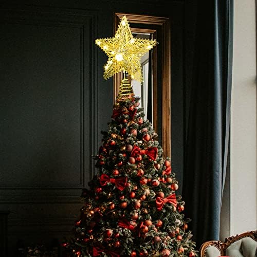 Holitown Karácsonyi Csillag csúcsdíszt, Arany Csillogott Treetop Meleg Fehér 20 Fények, Akkumulátoros, Időzítő, Fém Üreges