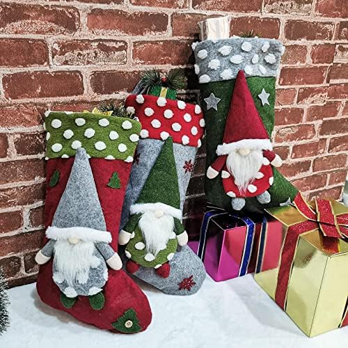 Feonvvir Karácsonyi Zoknik 3 Csomag, 18 Nagy Karácsonyi Harisnya,3D svéd Törpe Mikulás Karácsonyi Harisnya Családi Karácsonyi