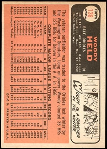 1966 Topps 136 Woodie Tartott Baltimore Orioles (Baseball Kártya) EX/MT Orioles