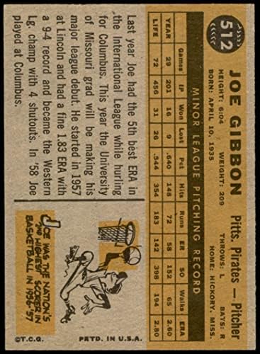 1960 Topps 512 Joe Gibbon Pittsburgh Pirates (Baseball Kártya) EX/MT+ Kalózok