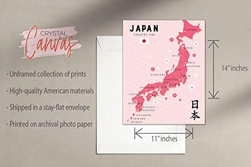 Rózsaszín Japán Ujjlenyomat - 2 (11x14) Cm Fényes Hagyományos Japán Ország, Város Utazási Kerületi Térkép Sakura Cseresznye