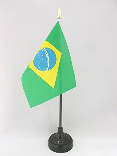 AZ Brazília ZÁSZLÓ Tábla Zászló 4 x 6 - Brazil Asztal Zászló 15 x 10 cm - Arany Lándzsa felső