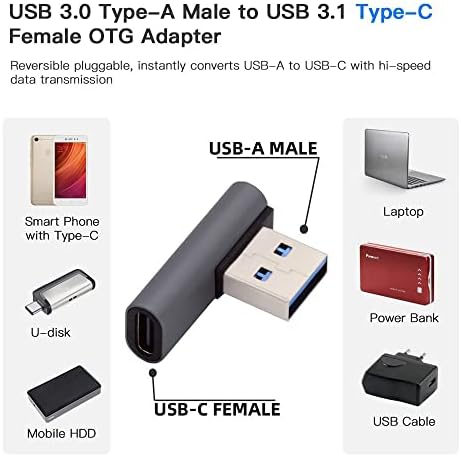 cablecc USB-C C Típusú Női 90 fokkal Balra Ferde Alacsony Profilú, hogy USB 3.0 EGY Férfi Adatok Adapter Laptop, Asztali