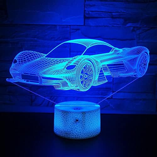 Glorivo sportkocsi 3D Éjjeli Lámpa,16 Szín Távirányító & Smart Touch Szabályozható 3D-s Illúzió, Éjjeli Lámpa,Hálószoba Dekoráció