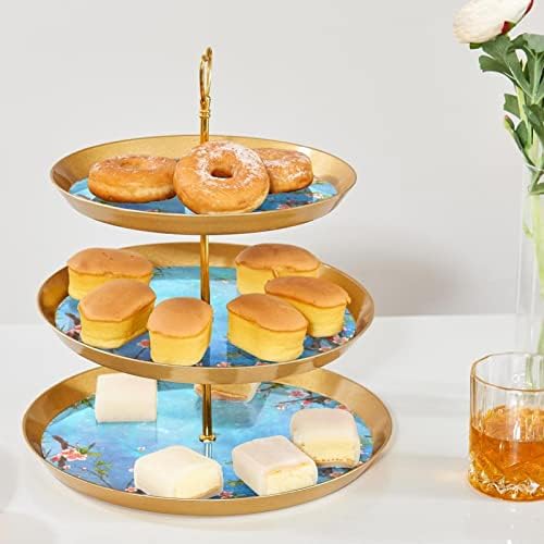 Muffin Állvány 3 Tier Cupcake-Torony Kijelző, Virágos Mintás Műanyag Desszert Állni Tészta Rack Baby Shower Esküvői Tea Party