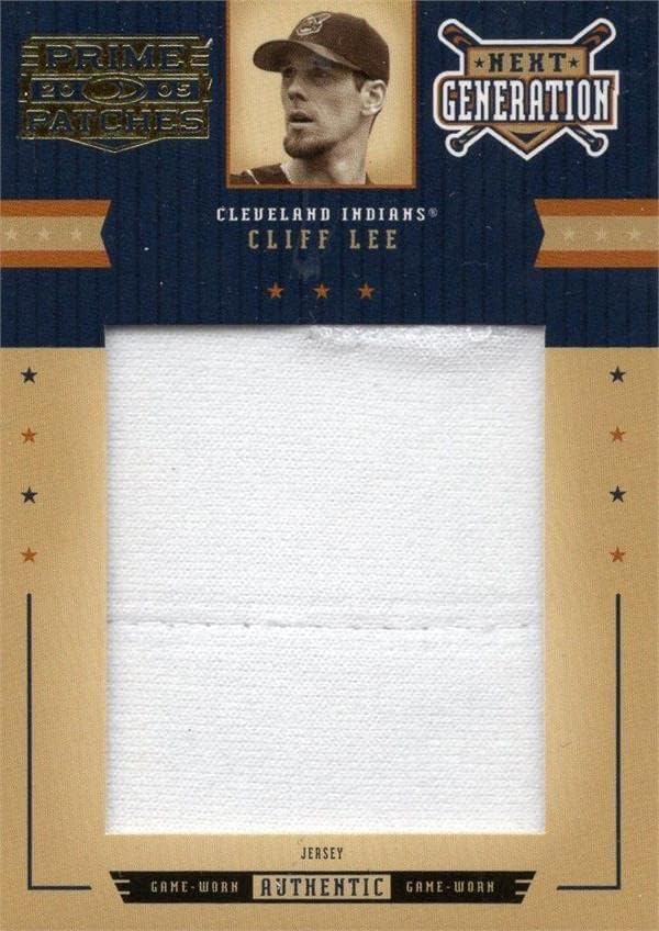 Cliff Lee játékos kopott jersey-i javítás baseball kártya (Cleveland indians) 2005 Donruss Miniszterelnök Foltok NG9 LE