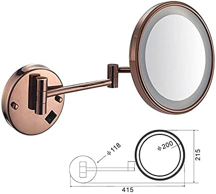 DEKIKA Fürdőszoba Borotválkozó Tükör Falra Szerelhető 8 Inch USB Töltés Smink Tükör, LED-es Lámpák, 3X Nagyítású, egyoldalas