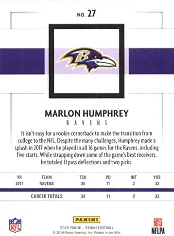2018 Panini NFL-Foci 27 Marlon Humphrey Baltimore Ravens Hivatalos Kereskedési Kártya
