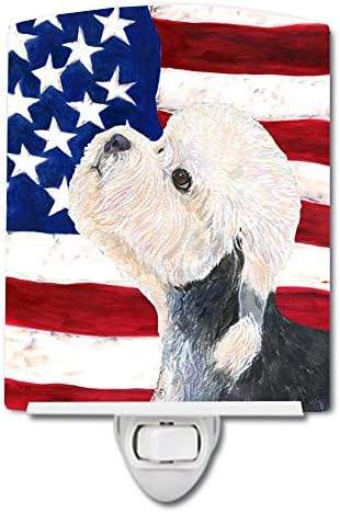Caroline Kincsek SS4030CNL USA Amerikai Zászlót a Dandie Dinmont Terrier Kerámia Éjjeli Lámpa, Kompakt, UL-Tanúsítás, Ideális