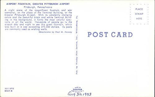 Repülőtéri Szökőkút, Nagyobb Pittsburgh Airport Pittsburgh, Pennsylvania PA Eredeti Régi Képeslap