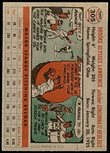1956 Topps 305 Brooks Lawrence Cincinnati Reds (Baseball Kártya) EX/MT Vörösök