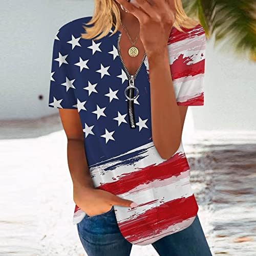 Női USA Zászló Maximum Csillag Csíkos, Rövid Ujjú T-shirt július 4. Függetlenség Napja Ing, Nyári Cipzár V Nyakú Póló