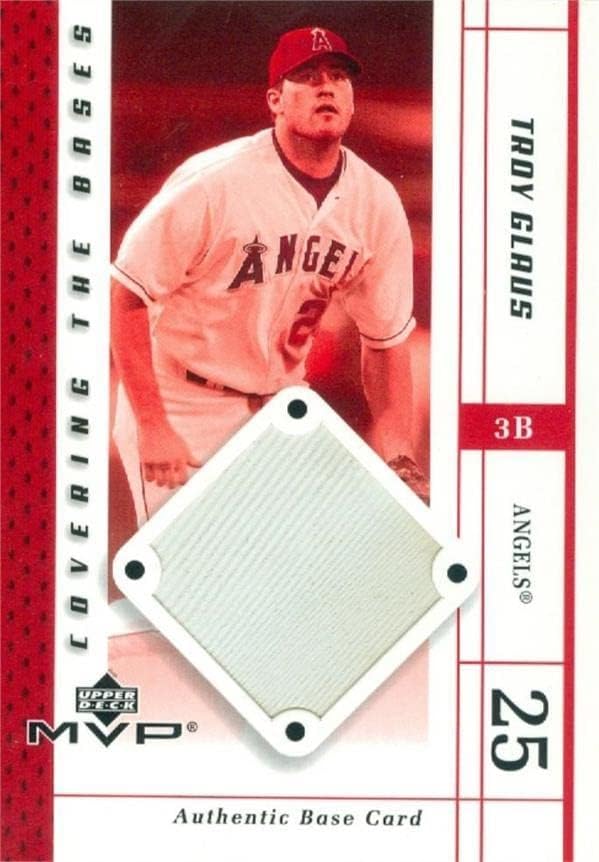 Troy Glaus játékos kopott jersey-i javítás baseball kártya (Anaheim Angyalok, 67) 2003 Felső szint MVP CBTG - MLB Meccset