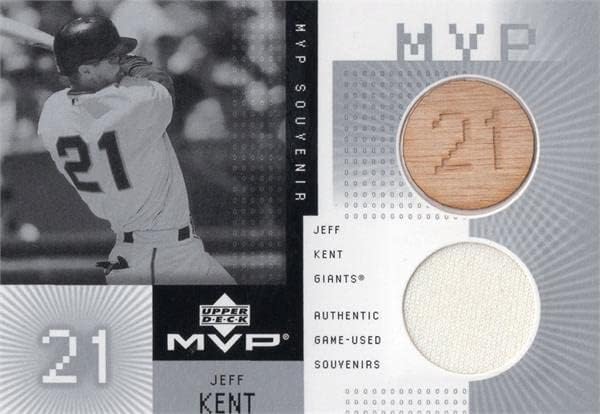Jeff Kent játékos kopott jersey-i javítás & használt bat baseball kártya (San Francisco 49ers) 2002 Felső szint MVP CJK