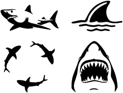 Cápa Matricák 4 CSOMAG: Részletes Cápa, a Cápák Köröz, cápauszony, Cápa Felszínre Vinyl Matrica Fekete 4 Wall Art Laptop,