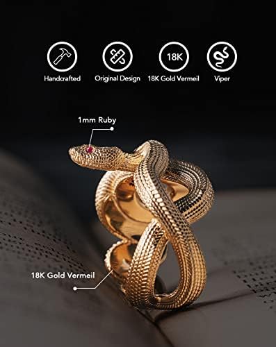 COPPERTIST.WU Kígyó Gyűrű 18K Arany Vermeil a Férfiak a Nők | Nyitva Vipera Gyűrű Esztétikai Gyűrű Állítható w díszdobozban