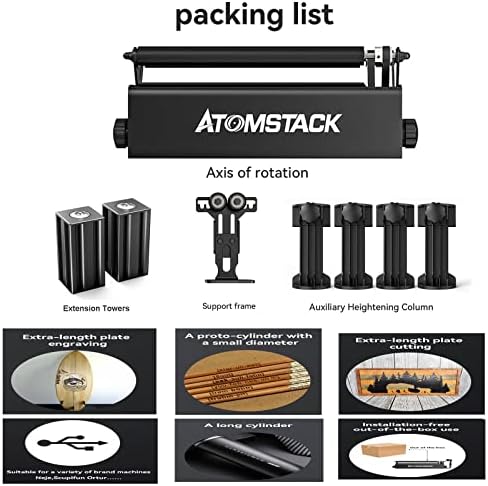 ATOMSTACK R3 Pro Roller, Alumínium Y-tengely Forgó Henger Gravírozás Modul, 360° Forgó Tengely számára Gravírozás, Különböző