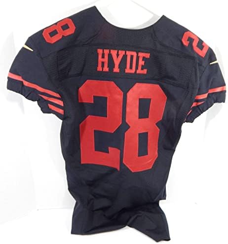 2015 San Francisco 49ers Carlos Hyde 28 Játék Kibocsátott Fekete Jersey Szín Rush 70 - Aláíratlan NFL Játék Használt Mezek