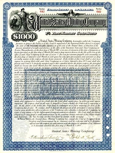 Egyesült Államok Bányászati Co. - 1000 dollár Kötvény