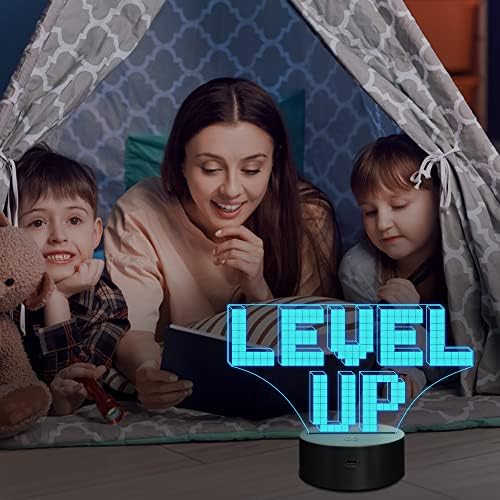 Lampeez Gyerekek Pixel Játék Level Up 3D Éjjeli Lámpa Optikai Illúzió Lámpa Időzítő 16 Színek Távirányító Változó Szülinapi