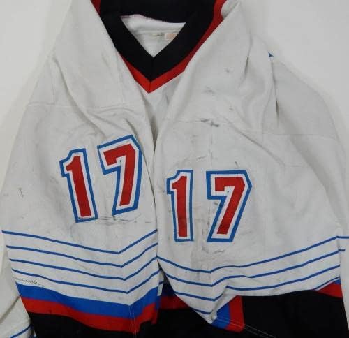 1995-96 Utica Blizzard Igor Yankovich 17 Játékban Használt Fehér Jersey DP24989 - Játék Használt NHL-Mezek