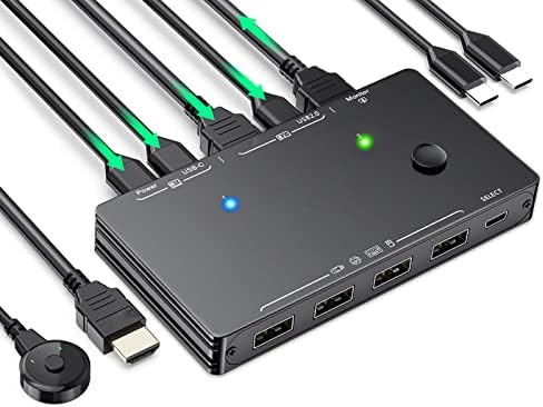 Rosvola HD Multimédia Interfész Típus C KVM Kapcsolók, C Típusú KVM Kapcsolók, Plug and Play Támogatás 4K-60Hz 2 az 1-ben
