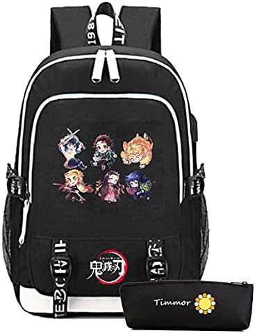 TIMMOR MÁGIKUS Anime Cosplay Laptop Hátizsák Töltés USB Port, középiskola Főiskola Bookbags Több mint 8 Éves.(Black6)