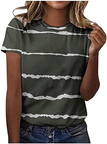 Női T-Shirt Nyári Rövid Ujjú Sleeve Póló Trendi Szilárd Csíkos Nyomtatás Maximum Elegáns Alkalmi Laza Fit Blúz Kényelmes