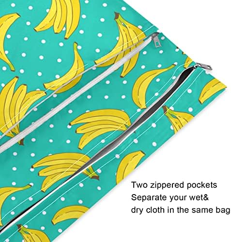 ZZXXB Banán Pöttyös Vízálló Nedves Újrafelhasználható Táska ruha Pelenka Nedves-Száraz Táska Cipzáras Zseb Utazási Beach