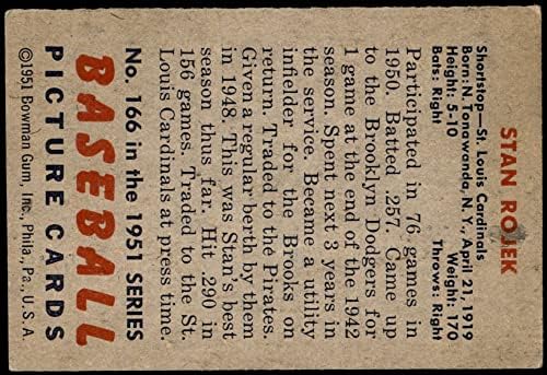 1951 Bowman 166 Stan Rojek St. Louis Cardinals (Baseball Kártya) VG/EX Bíborosok