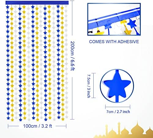 LOLStar Ramadan Kareem Fólia béren kívüli Függöny, Muzulmán Ramadan Dekoráció, Otthon,2 Csomag 3.3 x 6.6 ft Kék-Arany, Ezüst