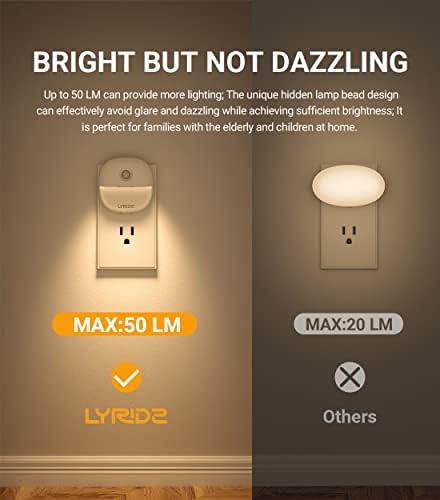 Lyridz Mozgásérzékelő Éjszakai Fény Beltéri, Fényes Plug Éjszakai Fény Alkonyat Hajnal Érzékelő, 1-50 lm Szabályozható LED-es