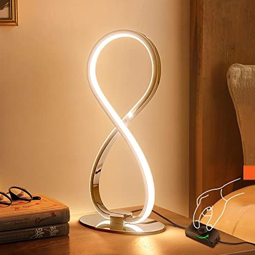 Adebime Modern asztali Lámpa, Fokozatmentes Szabályozható LED Spirál Lámpa Nappali, Meleg Fehér Éjjeliszekrény Lámpa, Ezüst